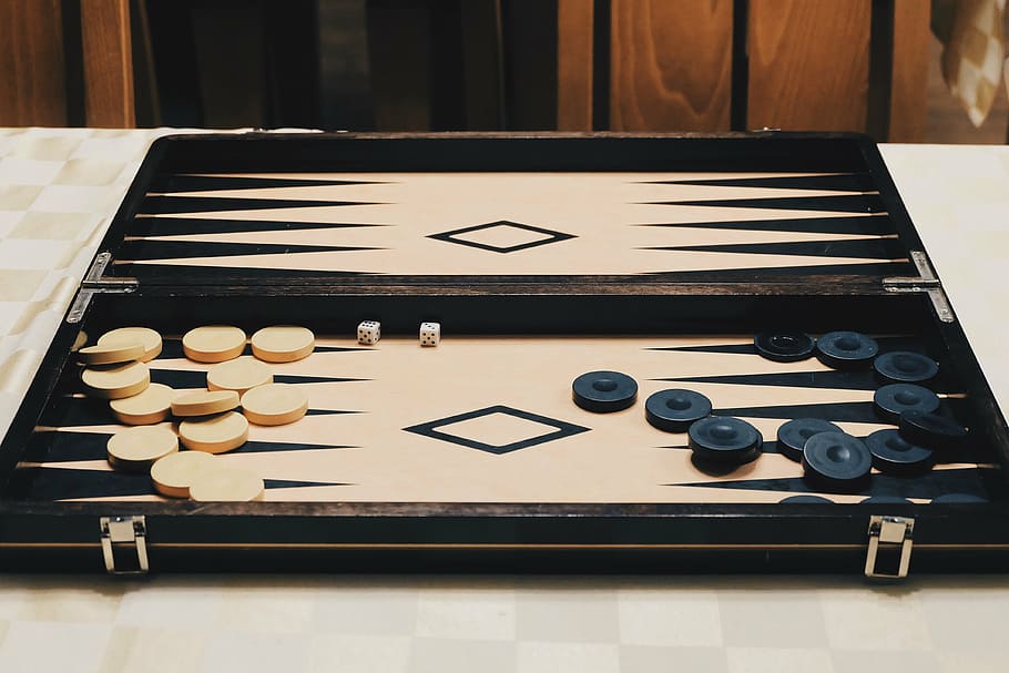 krem, hitam, backgammon, set, meja, putih, permainan papan, kesenangan, strategi, kuno