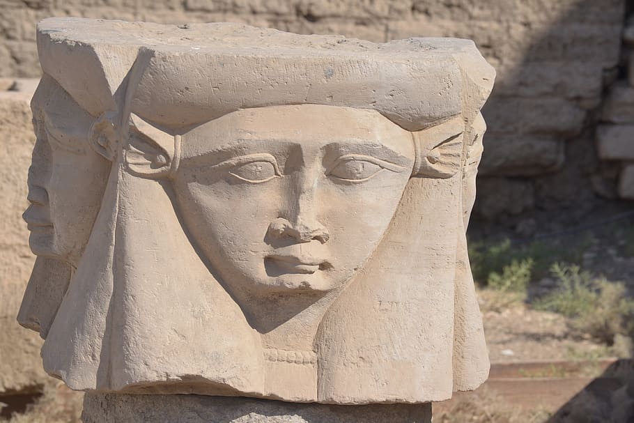 Hathor, diosa, antigua, egipcia, diosa vaca, dendera, alta egipto, estatua, escultura, arte y artesanía