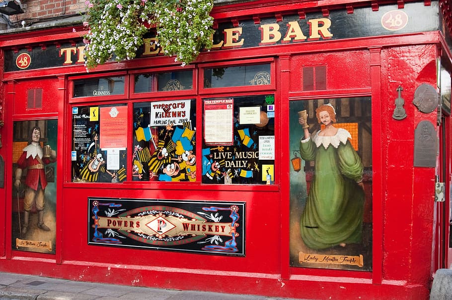 Dublin, Temple District, Bar, retail, store, day, consumerism, outdoors, red, human representation