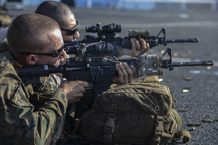 infantes de marina, usmc, carabina m4a1, entrenamiento, ejercicio, soldados, pistola, arma, apuntando, fuerzas armadas