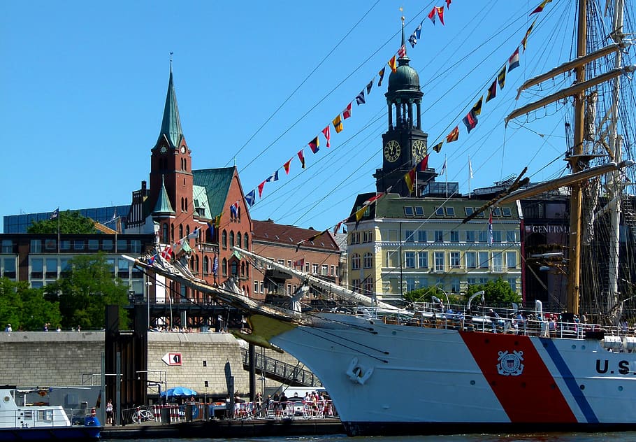 Hamburg, Port, Elbe, michel, landungsbrücken, hamburg port, harbour romance, maritime, bridge, northern germany