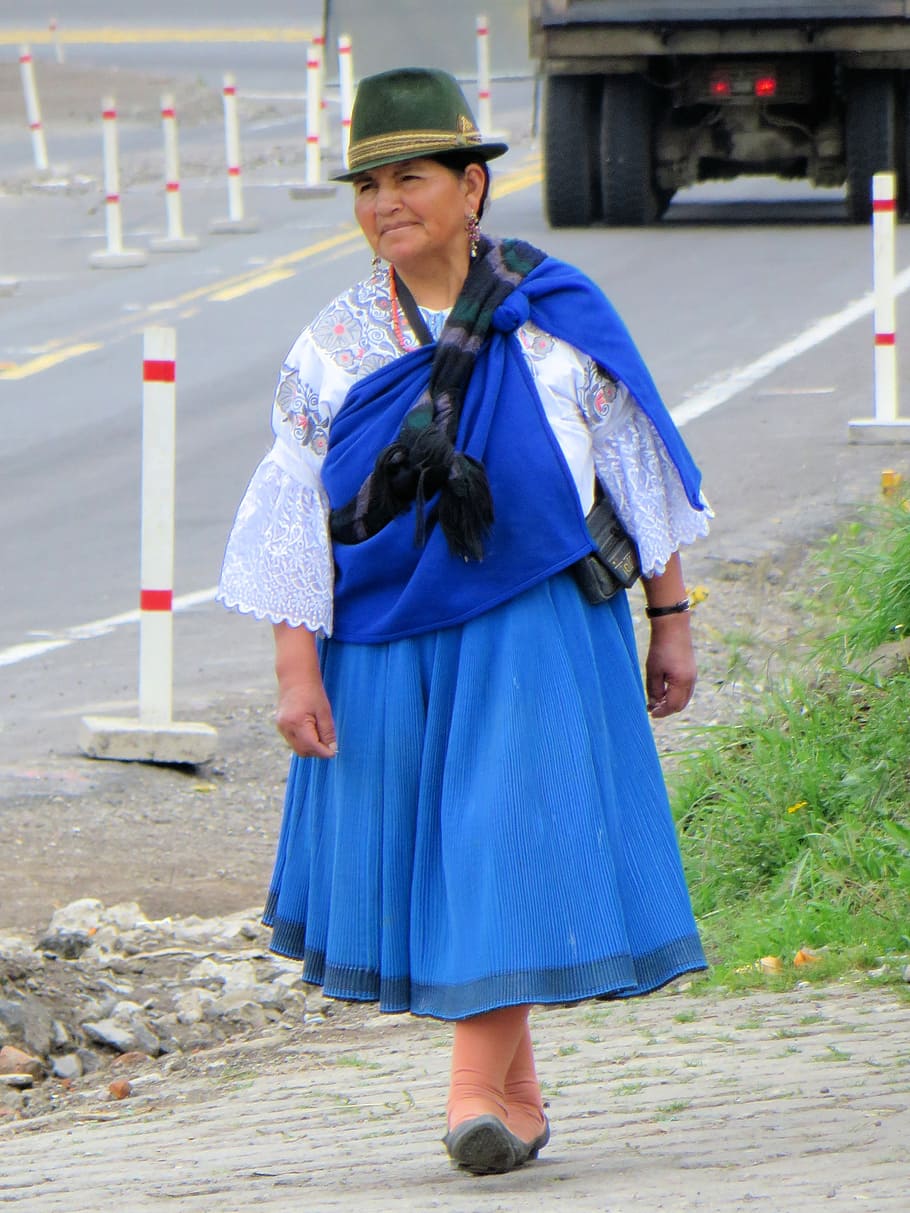 ecuador, peasant, riobamba, full length, clothing, one person, standing, real people, females, blue
