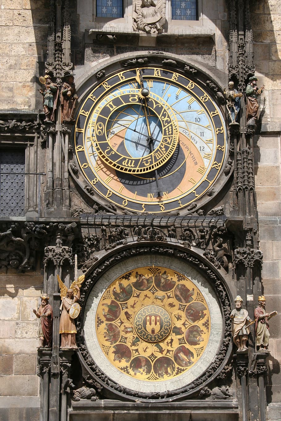 jam, waktu, jam astronomi, balai kota tua, praha, eksterior bangunan, Arsitektur, menara Jam, angka Romawi, struktur yang dibangun