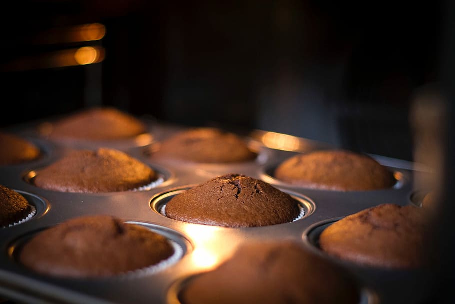 muffin choclate, muffin, panggang, dipanggang, memanggang, kue, muffin coklat, cupcake, manis, panas - Suhu