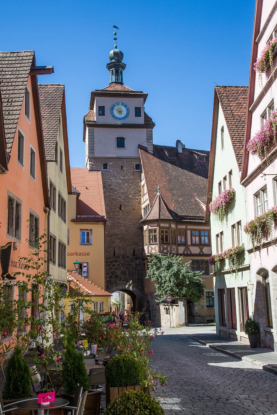Rothenburg de los sordos, Rothenburg, centro histórico, torre de la puerta, callejón de George, exterior del edificio, arquitectura, estructura construida, edificio, ciudad