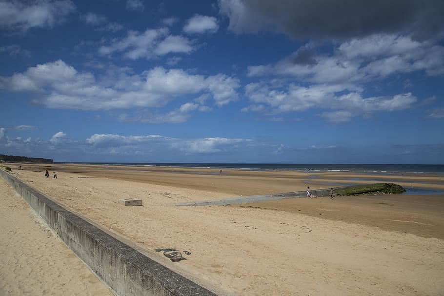 cumulus clouds, Omaha Beach, Normandy, France, Soldier, memorial, omaha, history, ww2, invasion