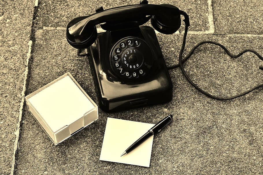 black, rotary, phone, surface, old, year built 1955, bakelite, post, dial, telephone handset