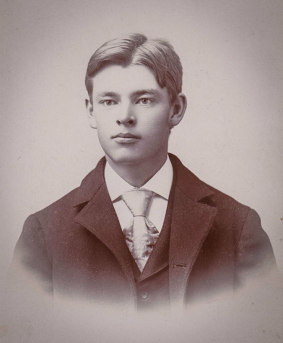grayscale photo, boy, notched, lapel suit jacket, young man, vintage, 1910, lad, retro, old image