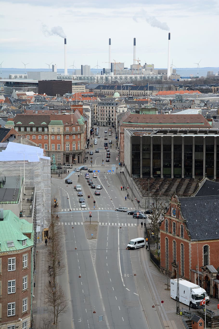 都市, コペンハーゲン, 建築, デンマーク, 産業, 通り, 工場の煙突, 建物の外観, 高角度のビュー, 構築された構造