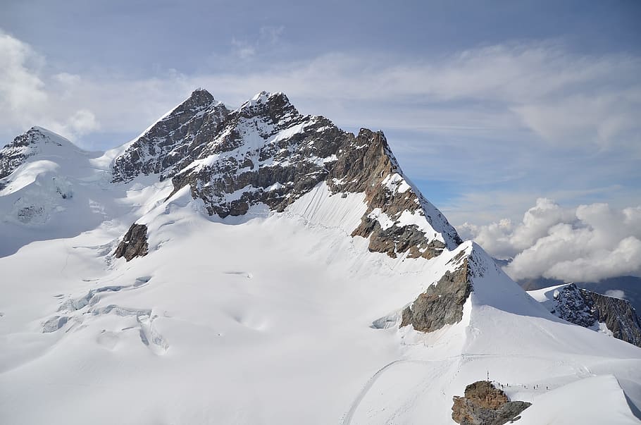 雪, 頂上, 山, 昼間, スイス, ユングフラウ, 雪の山, 寒さ, 冬, 自然の美しさ