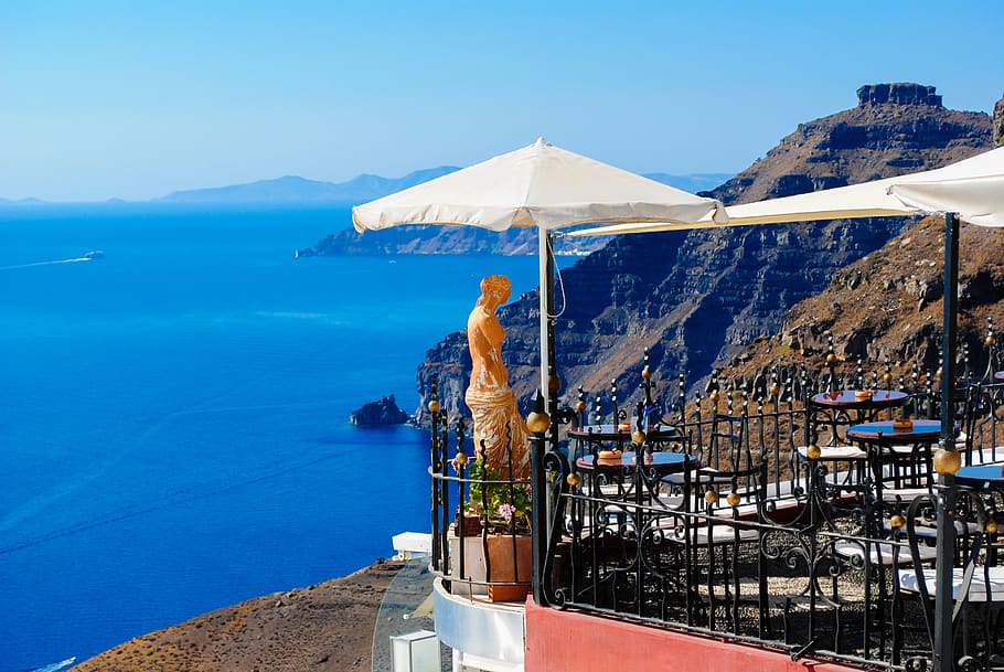 sunset, santorini, island, vacation, greece, landscape, sea, travel, greek, architecture