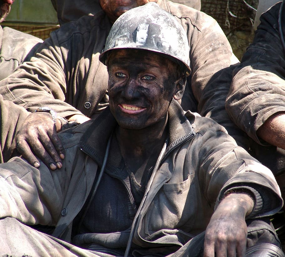 soldier smile, taking, Miner, Man, One, Work, Minerals, after work, coal, mine
