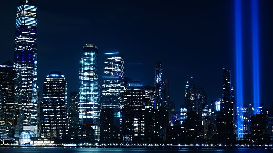 tributo à luz, 9 11 memorial, cidade de nova york, 911, manhattan, arquitetura, arranha céus, paisagem urbana, centro da cidade, metropolitana