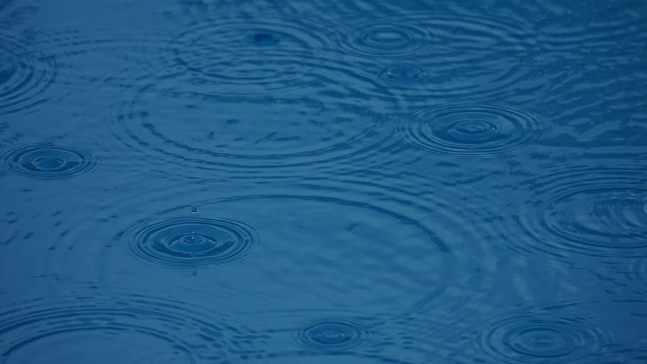 pool, water, rain, water surface, background, pattern, blue, gloomy, raindrop, circle