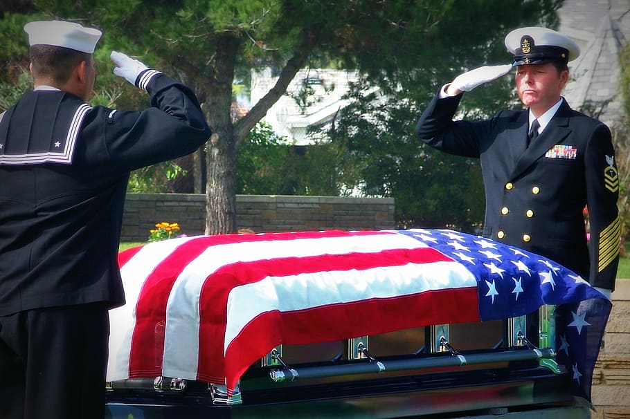 two, man, saluting, front, coffins, Navy, Ceremony, Memorial, Sorrow, Fallen