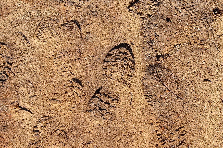 shoe prints, sand, hiking, yellow, dust, reprint, walk, outdoor, bright, land