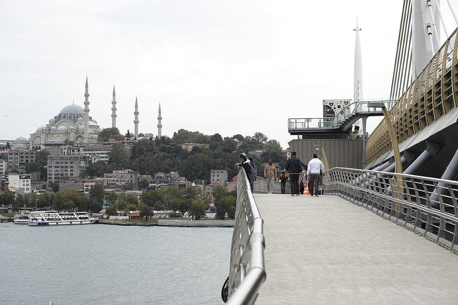 jembatan, istanbul, kota, turki, lanskap, estuari, süleymaniye, cami, kereta bawah tanah, perjalanan