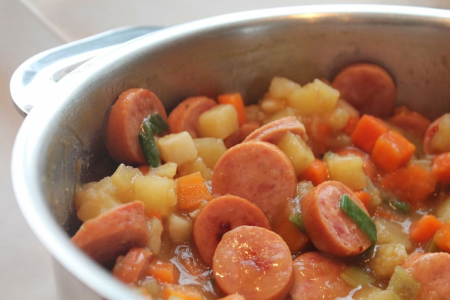 sosis, sup sayuran, mangkuk, sup, tips siang, makanan, sayur, makan, makan malam, wortel