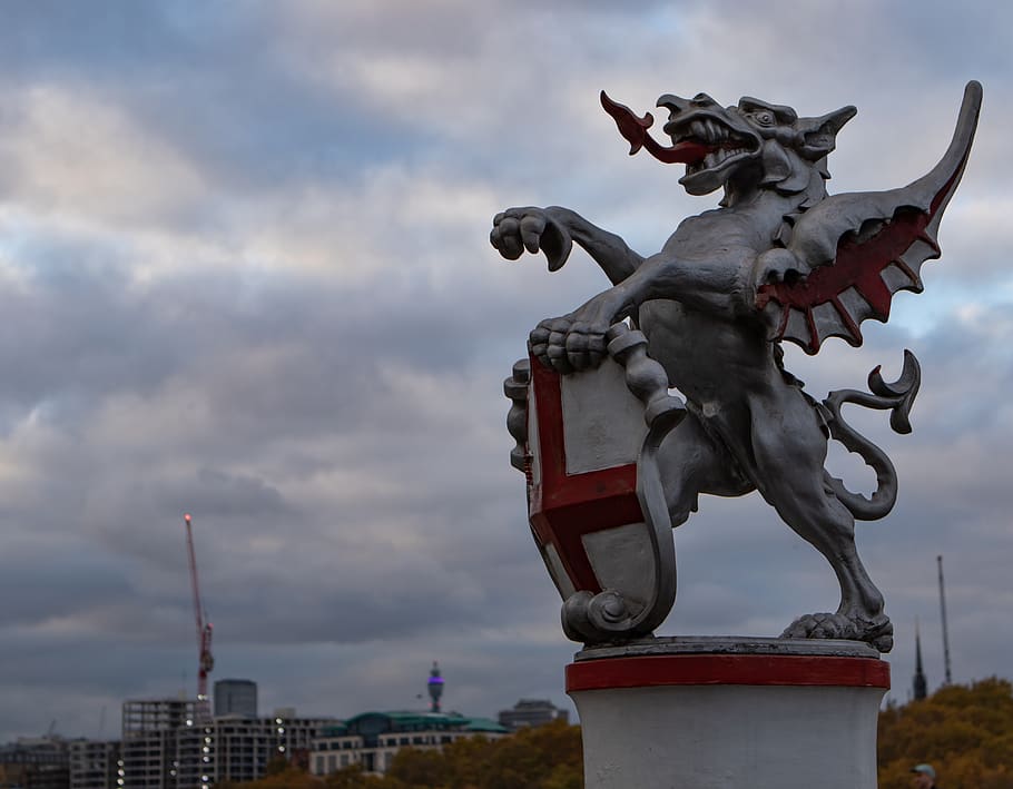 dragon statue, london, st george, england, dragon, decorative, city, ancient, symbol, ornament