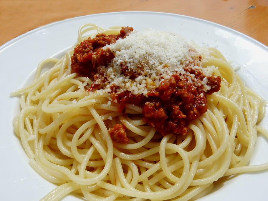 spaghetti, eat, pasta, food, italian food, ready-to-eat, food and drink, plate, freshness, serving size
