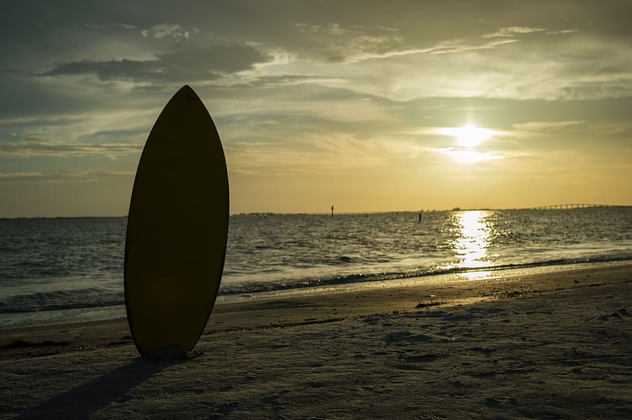 florida, sunset, skimboard, silhouette, beach, ocean, gulf, sky, water, sea