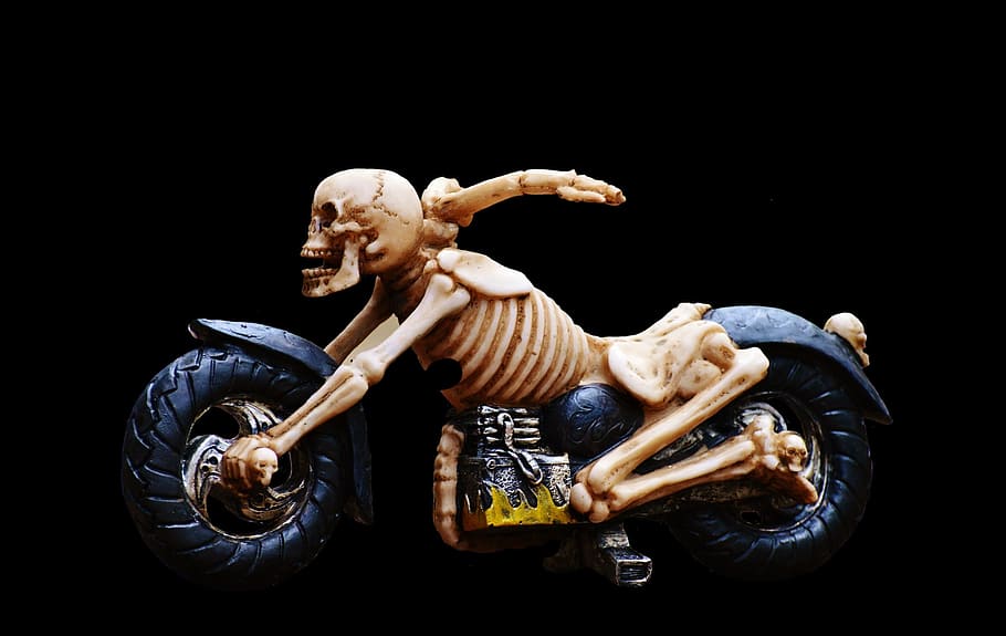 marrón, negro, esqueleto motocicleta imágenes prediseñadas, motorista, esqueleto, espeluznante, extraño, decoración, miedo, hueso