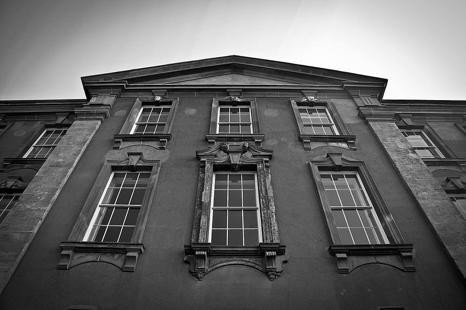 grayscale photo, building, daytime, dudley, mansion, house, home, residence, estate, property