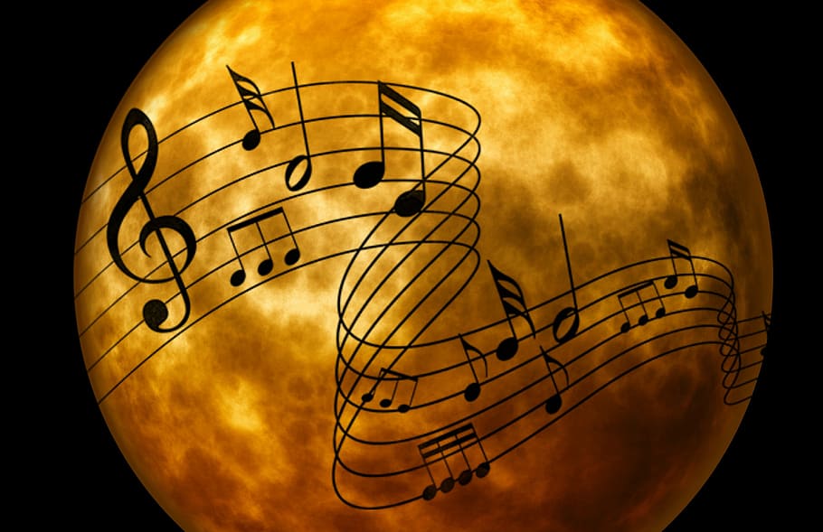 music notes, moon, Music, over the moon, photos, harmony, melody, night, public domain, song