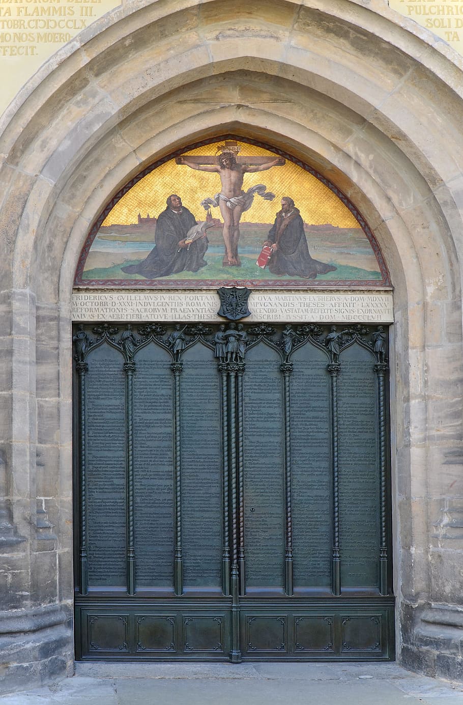 黒, 金属の教会のドア, 昼間, ドア, 城の教会, これらのドア, ルターシュタット, ヴィッテンベルク, ルター, 教会のドア