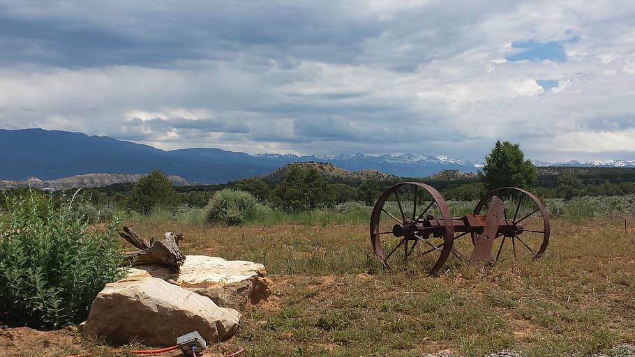 western remnant, old west, western implements, cloud - sky, nature, mountain, sky, landscape, scenics - nature, beauty in nature