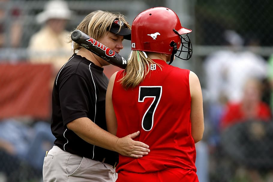 woman playing baseball, softball, player, coach, game, competition, play, athlete, teen, sport