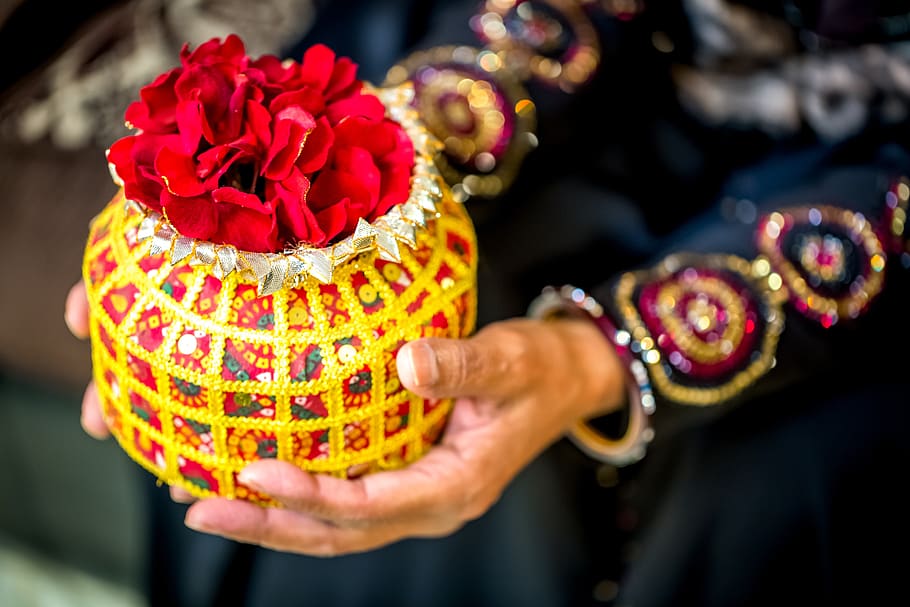 indian wedding, gift, indian, human hand, focus on foreground, hand, human body part, holding, close-up, adult
