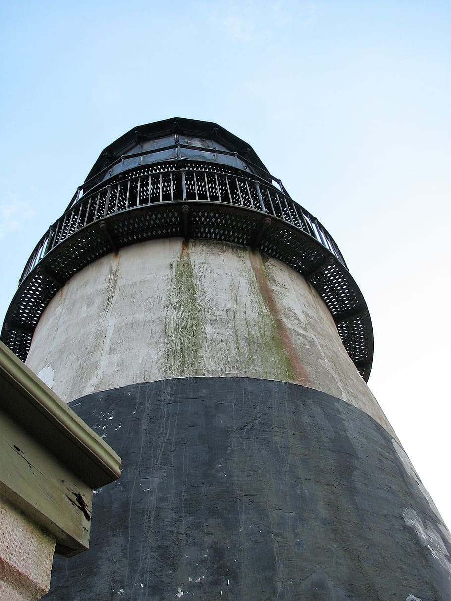 lighthouse, derelict, cape disappointment, sky, built structure, architecture, low angle view, building exterior, nature, day