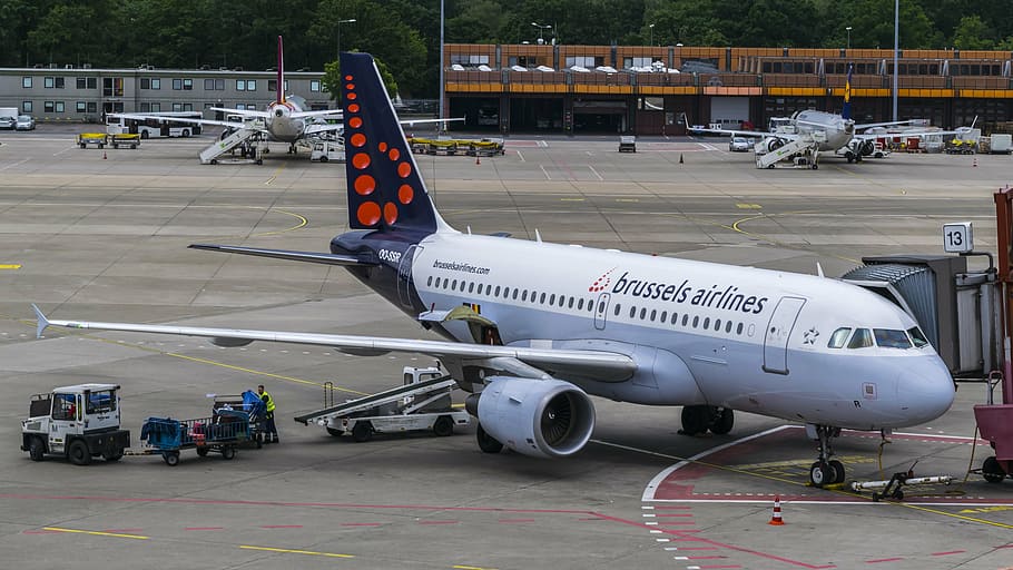 brussels airlines, parked, airport, daytime, airbus, tegel, aircraft, airliner, increased to, flight