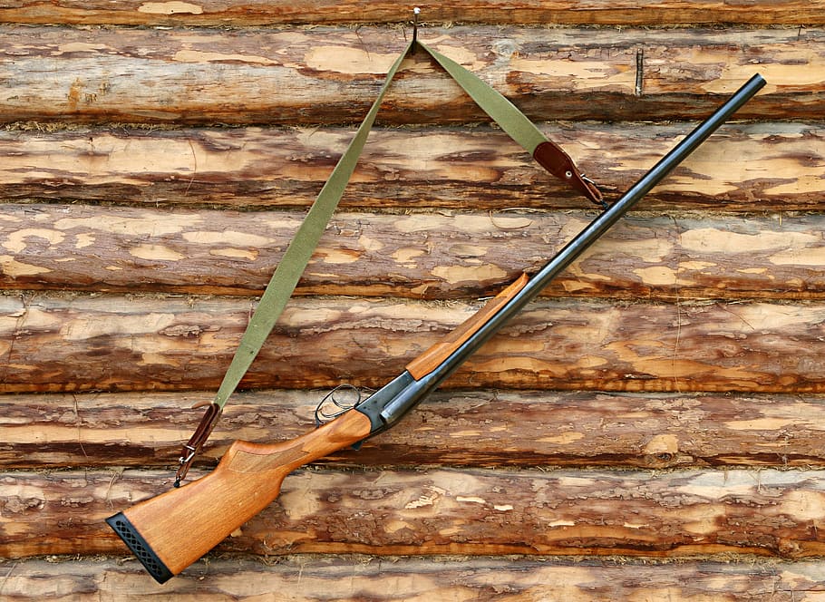 brown, black, rifle, shotgun, weapons, logs, hunting, hunter, wood - Material, equipment