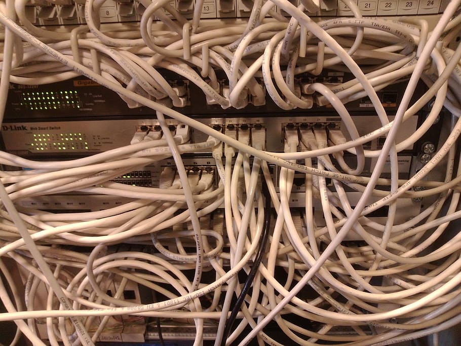 white cable wires, clutter, cable, network, switch, distributor, patch cable, ethernet, connection, complexity