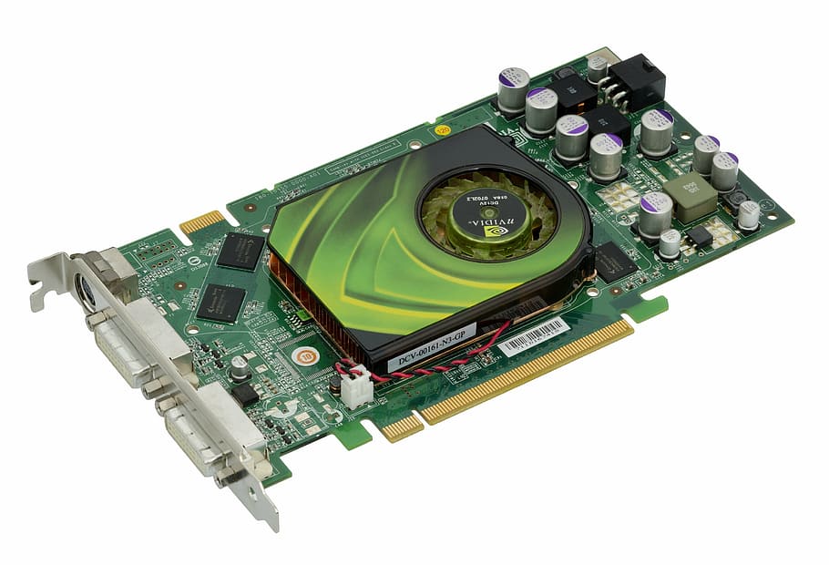 green graphics card, nvidia, video, card, white background, studio shot, technology, cut out, indoors, still life