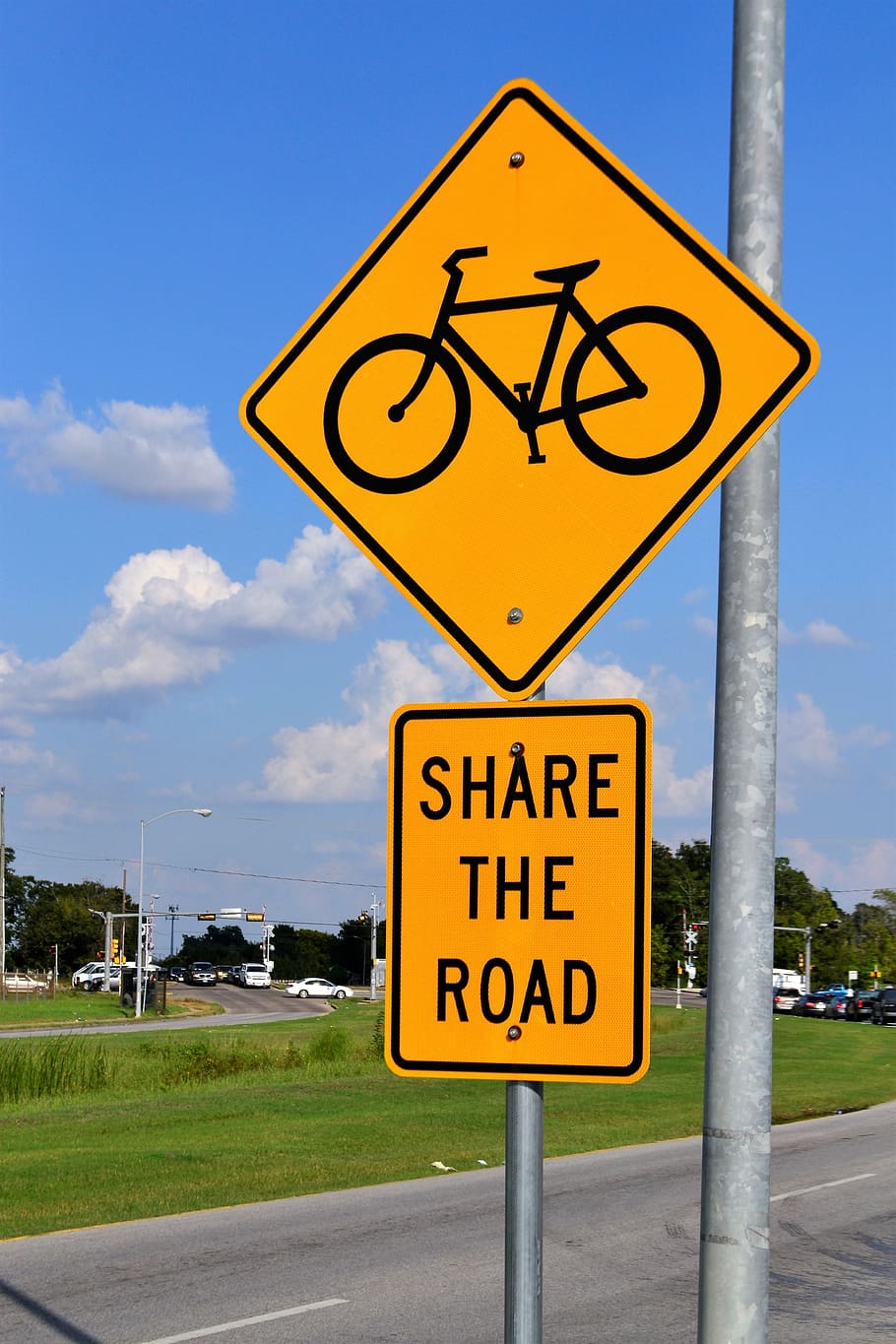 bicycle area signage, daytime, bike lane sign, share the road, bicycle, road, bike, sign, cycle, lane