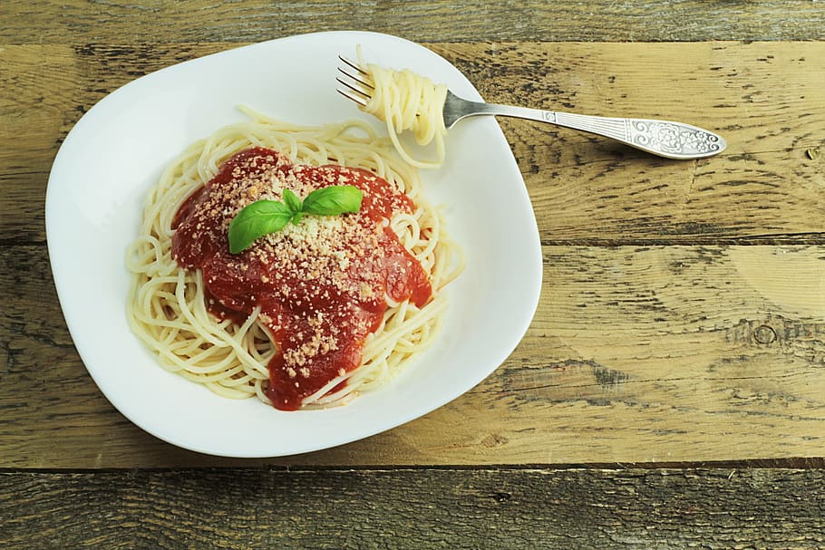 pasta, white, ceramic, plate, spaghetti, food, restaurant, stock photography, stock, italian