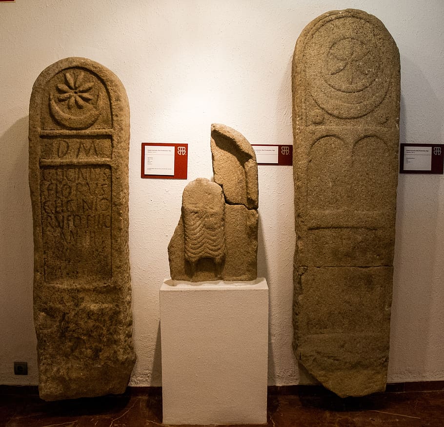 stone, archaeology, castros, vigo, funerary stele, museum, exposure, art and craft, human representation, representation
