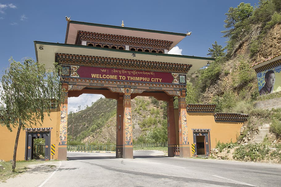 gate, outdoors, bhutan, road, landscape, outdoor, travel, architecture, scenic, doorway