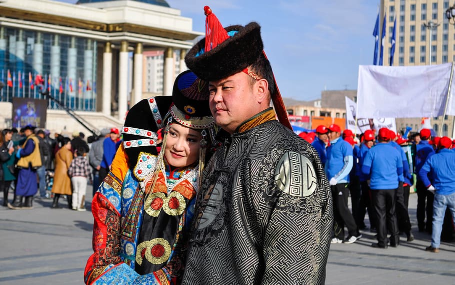 hat, white, blue, ladies, mongolia, costume, traditional, parade, girls, uniform