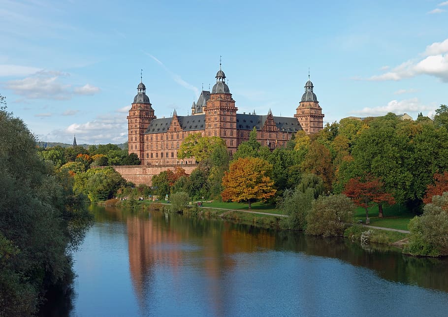 castelo johannisburg, aschaffenburg, palácio, baviera, arquitetura, histórico, construção, rio, beira-mar, monumento