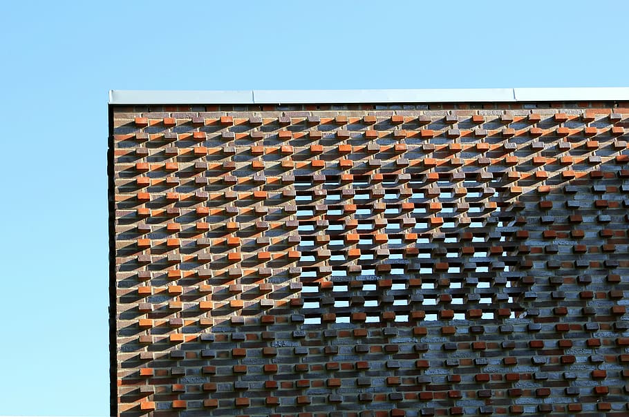 Malmö, ladrillo, patrón, edificio, cielo, exterior del edificio, arquitectura, estructura construida, vista de ángulo bajo, cielo despejado