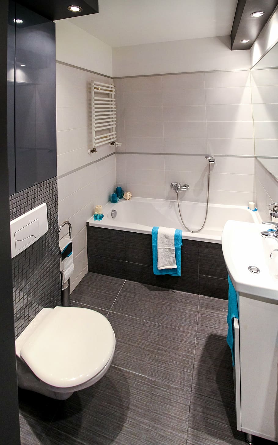 white bathroom set, bathroom, wc, bath, mirror, apartment, room, house, residential interior, interior design