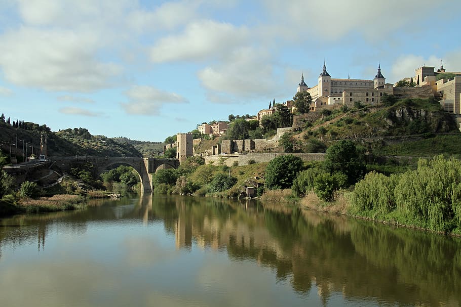castle, bridge, body, water, Toledo, Spain, Travel, Tourism, toledo, spain, landscape