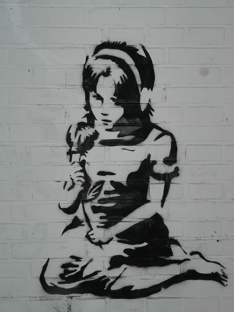 座っている 床の絵 子 女の子 黒と白 座る 壁画 思慮深い 小 アート Pxfuel