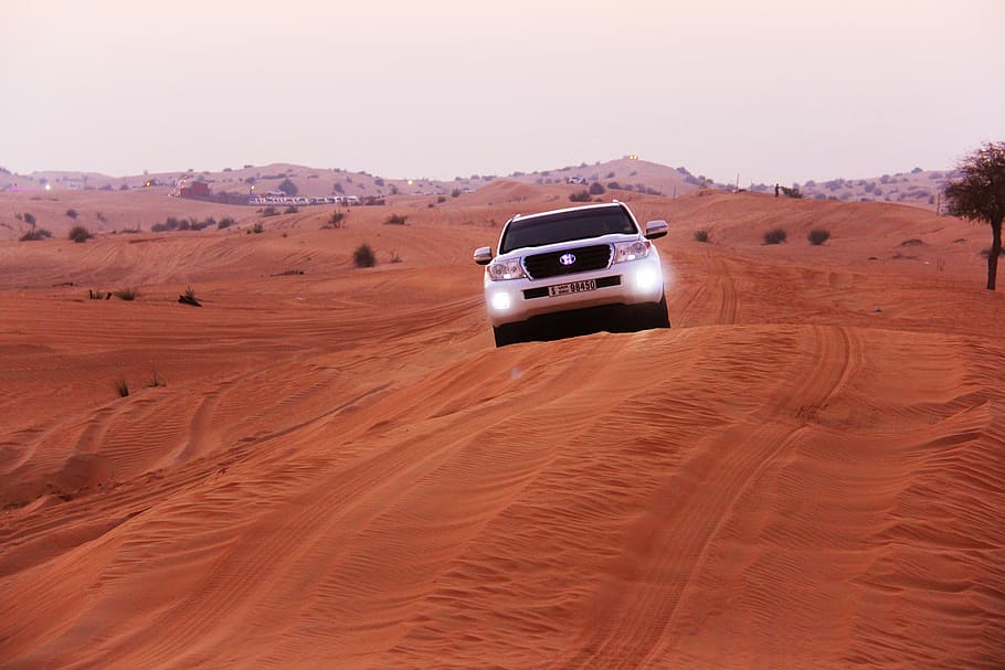 white, vehicle, sand, daytime, adventure, safaris, desert, car, dry, outdoors