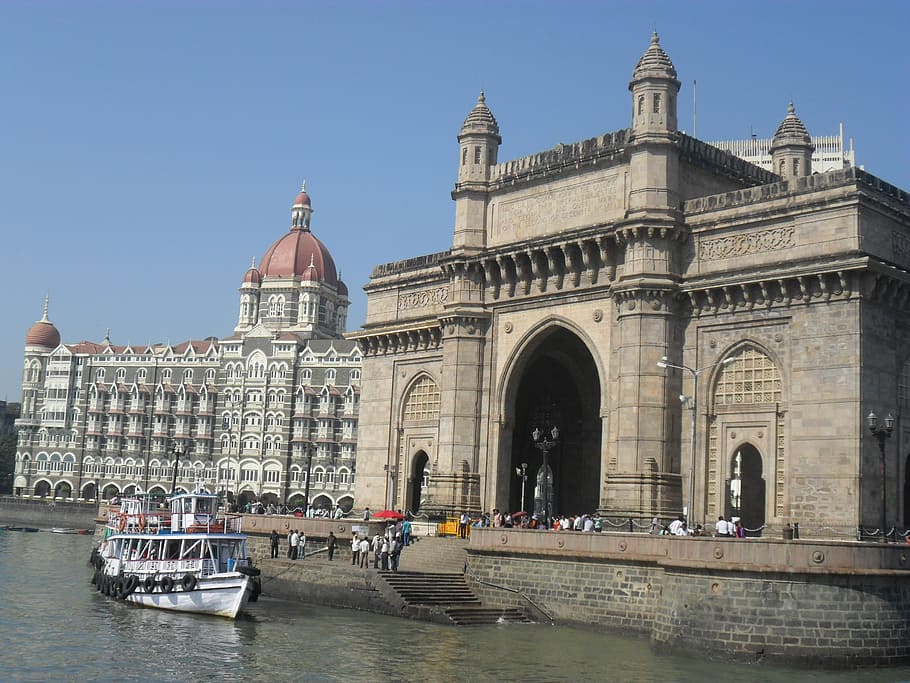 blanco, barco, hormigón, estructura, puerta de enlace, puerto, edificio, Mumbai, Bombay, India