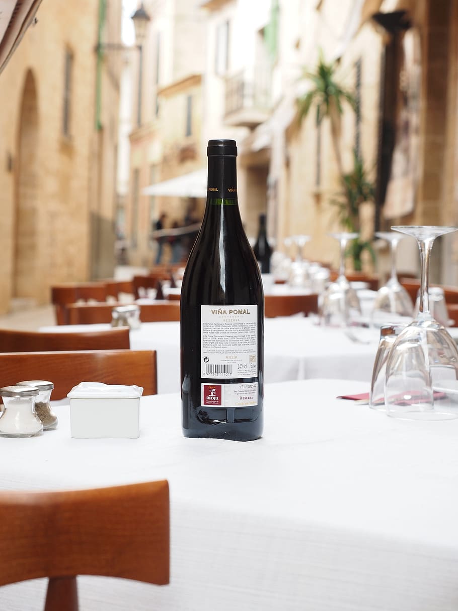 black, table, Wine Bottle, Restaurant, wine, gastronomy, covered, nobel, elegant, eat